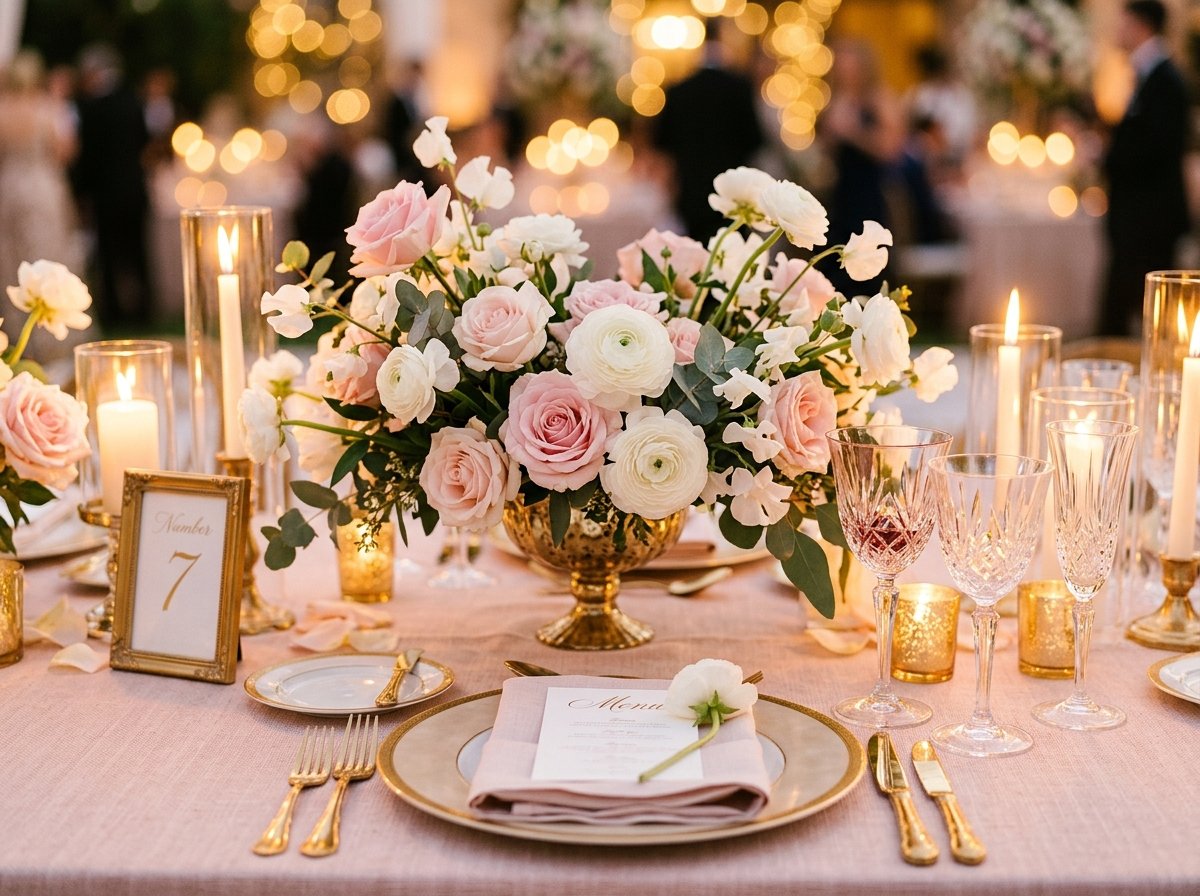 Centros de mesa con rosas y velas