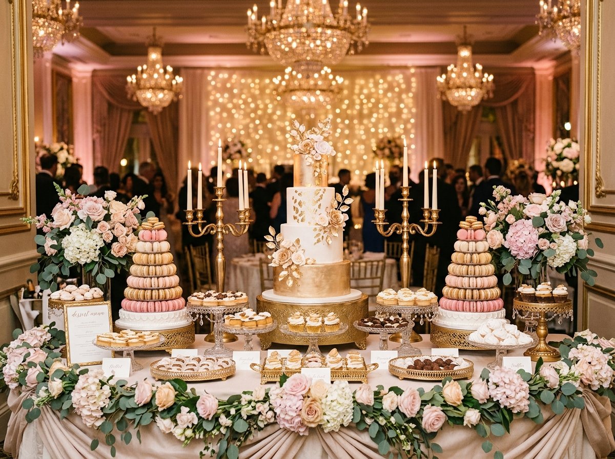 Mesa de dulces con detalles en oro